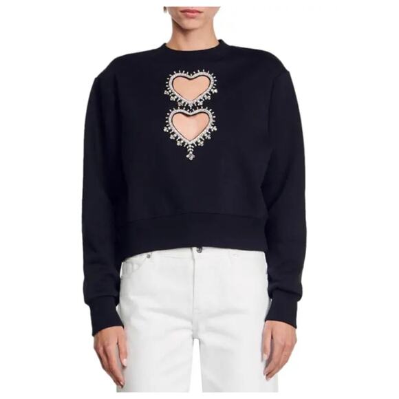 NWT Sandro Lova Embellished Cutout Sweatshirt Size 0 - Picture 1 of 13